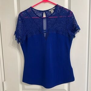 H&M Blue Lace Fitted Blouse